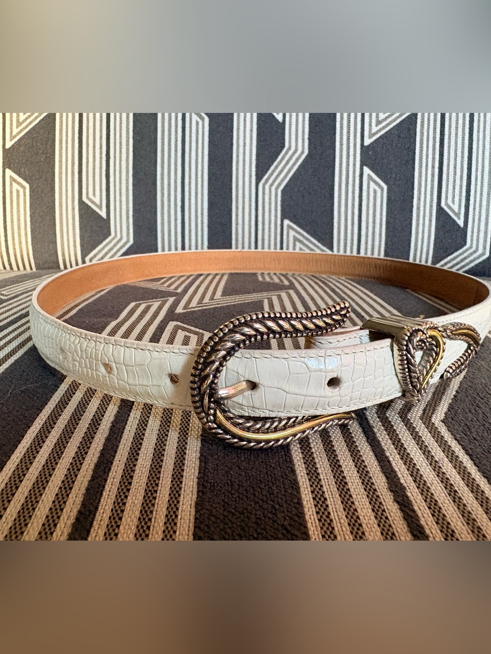 VTG Brighton White Croc Metal Heart Belt Size L - Picture 8 of 15